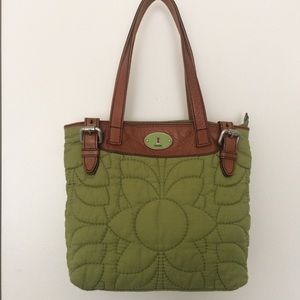 Fossil Key Per Green Quilted Handbag Brown Leather